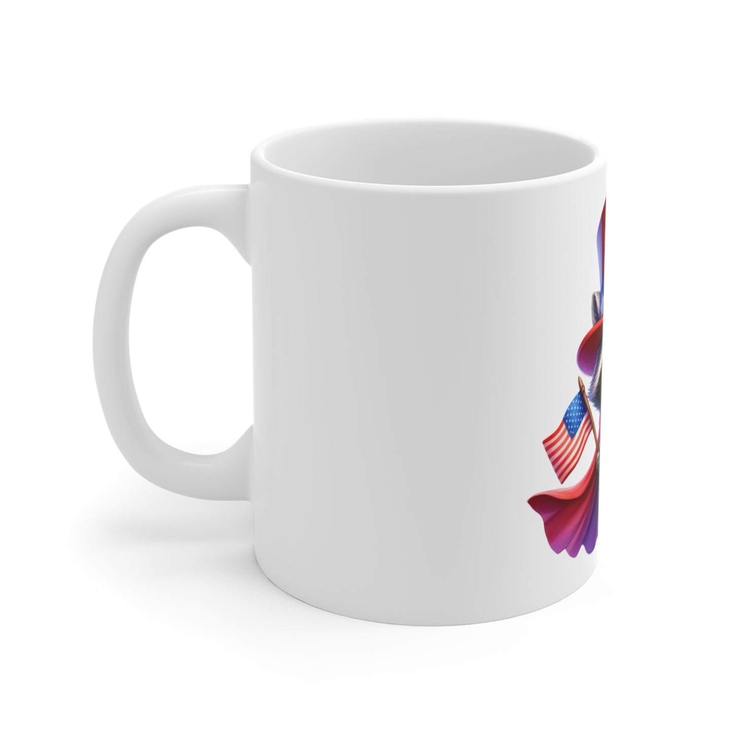 Cute Patriotic Raccoon Coffee Mug – Uncle Sam Animal Mug – Americana Flag Mug – Adorable USA Character Gift Cup 11oz