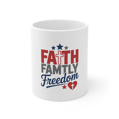 Faith Family Freedom Mug — Patriotic Christian 11oz Coffee Cup