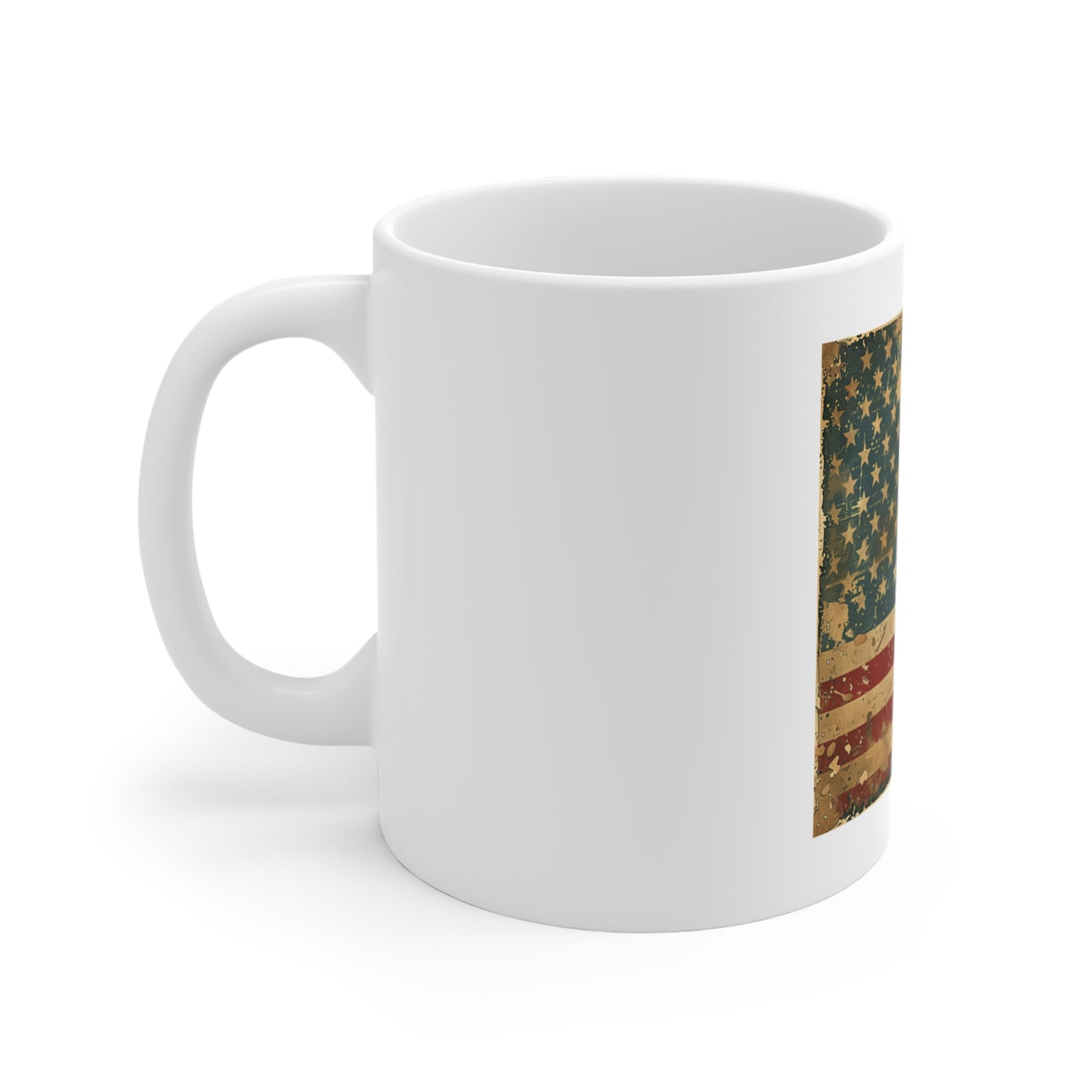 Vintage Distressed American Flag Coffee Mug – Retro Grunge USA Mug – Weathered Americana Flag Cup – Rustic Patriotic Gift Vintage American Flag Mug — Distressed USA Coffee Cup (11 oz)