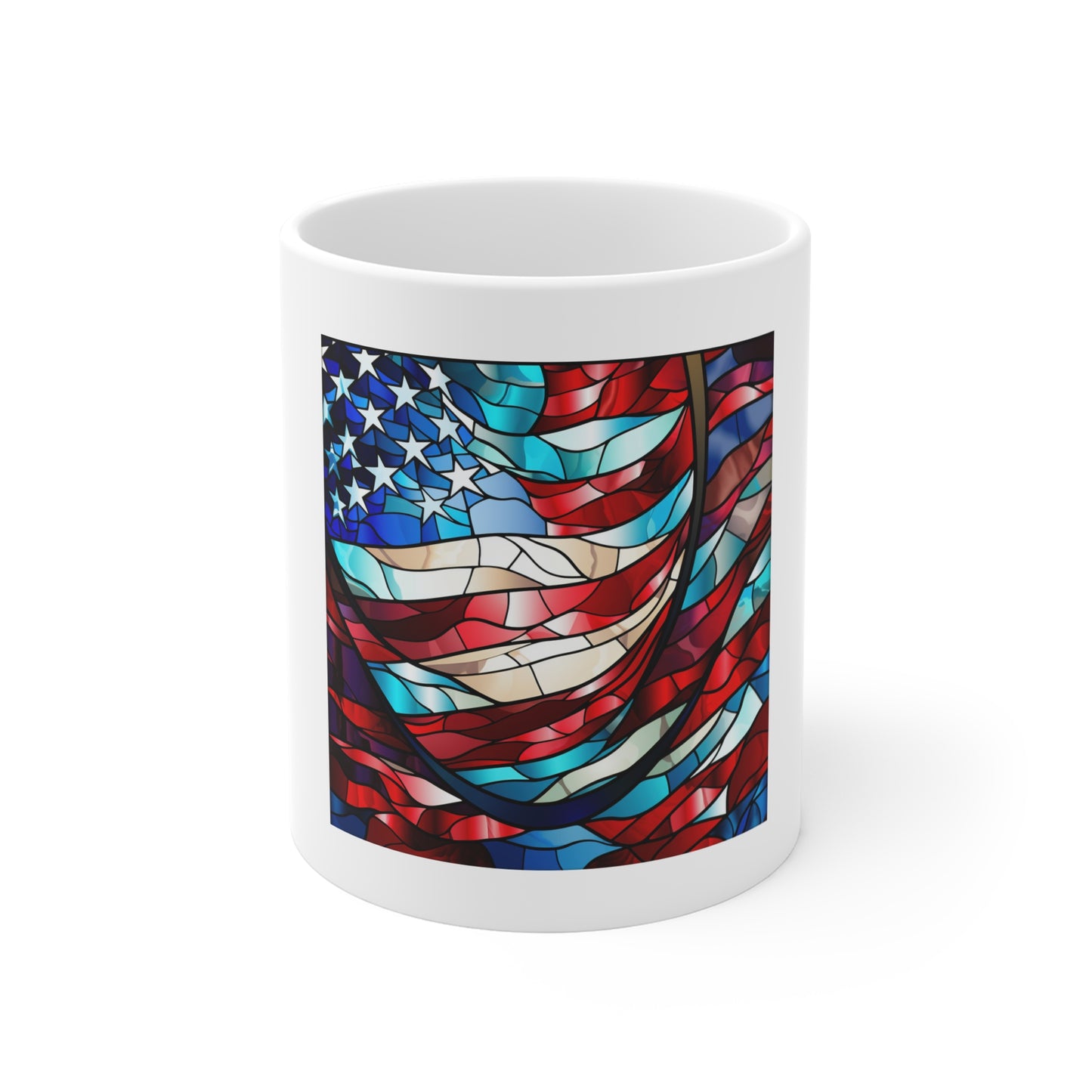 Stained Glass American Flag Coffee Mug – Flowing Flag Patriotic Mug – Colorful USA Flag Cup – Artistic Americana Gift – Premium Art Mug