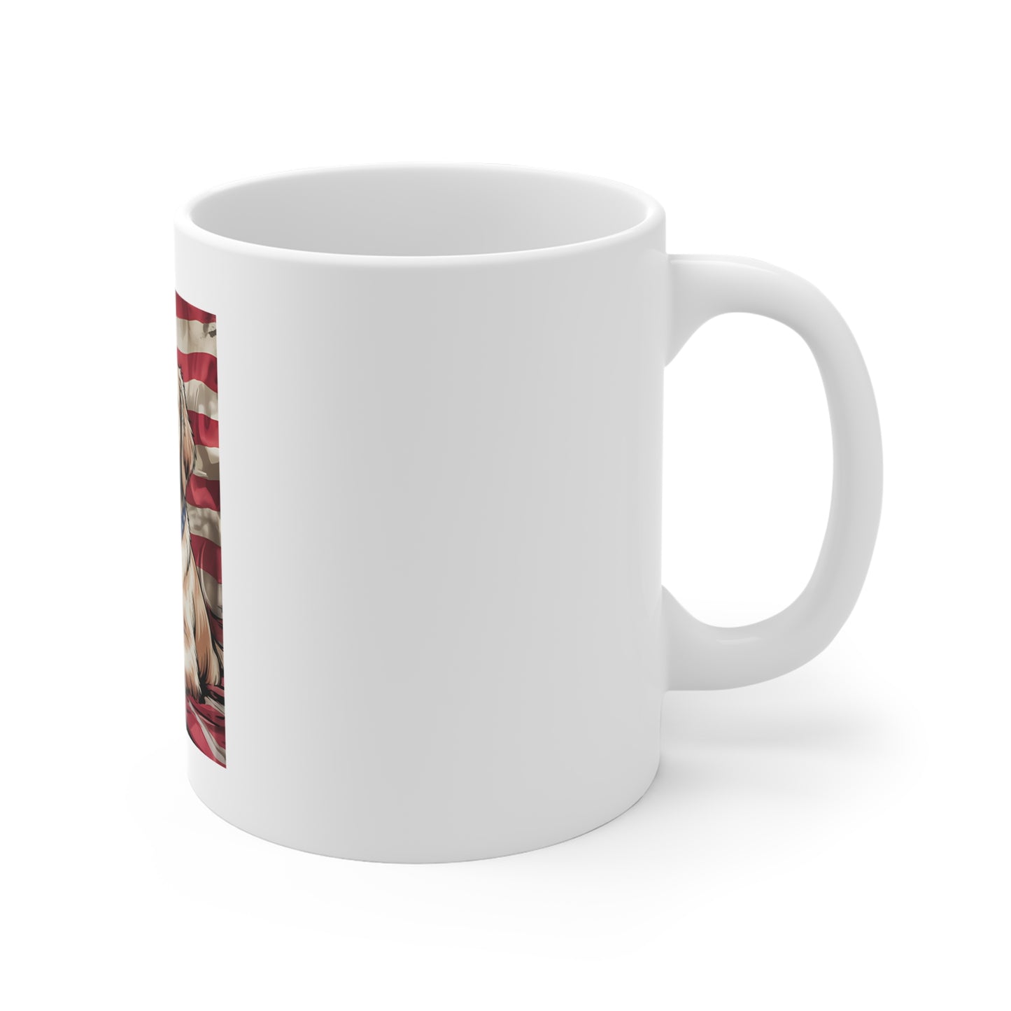 Patriotic Golden Retriever Mug — American Flag Dog Coffee Cup (11oz)