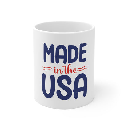 Made in the USA Coffee Mug – Bold Patriotic Statement Mug – American Pride Typography Cup – USA Made Gift Mug Mug 11oz