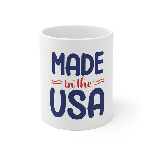 Made in the USA Coffee Mug – Bold Patriotic Statement Mug – American Pride Typography Cup – USA Made Gift Mug Mug 11oz