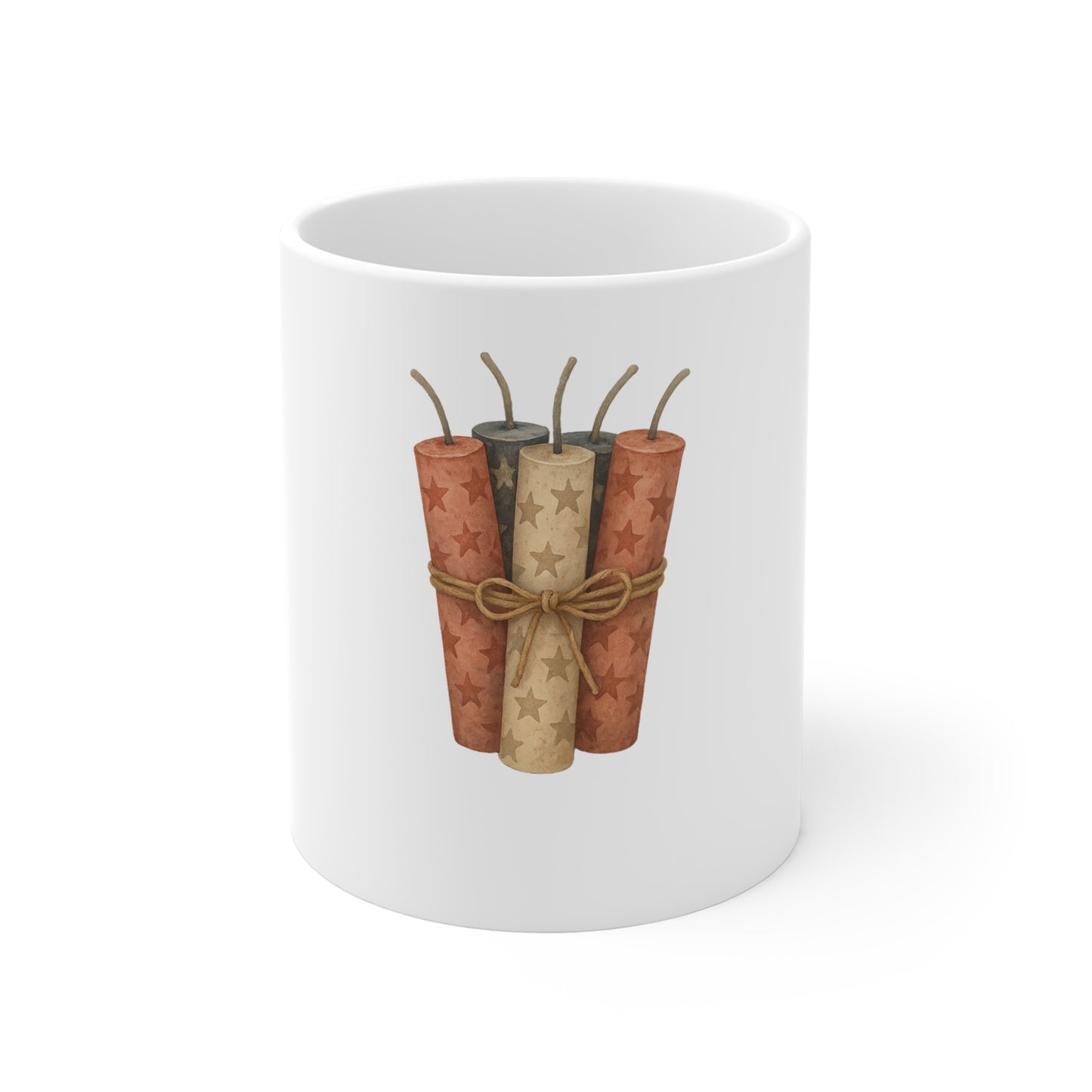 Patriotic Firecracker Coffee Mug – Vintage Dynamite Mug – Americana Fireworks Mug – Rustic 4th of July Mug – Independence Day Celebration Mug 11oz