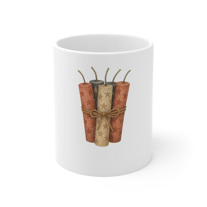 Patriotic Firecracker Coffee Mug – Vintage Dynamite Mug – Americana Fireworks Mug – Rustic 4th of July Mug – Independence Day Celebration Mug 11oz