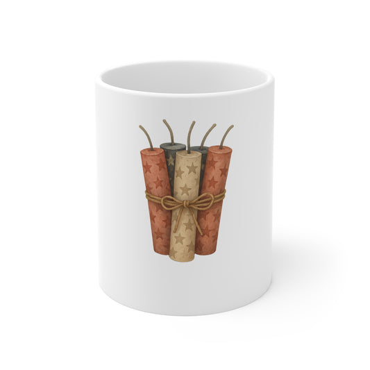 Patriotic Firecracker Coffee Mug – Vintage Dynamite Mug – Americana Fireworks Mug – Rustic 4th of July Mug – Independence Day Celebration Mug 11oz