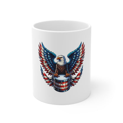 Patriotic Eagle Drum 11oz Mug — American Flag Bald Eagle Coffee Cup