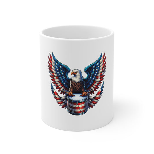 Patriotic Eagle Drum 11oz Mug — American Flag Bald Eagle Coffee Cup
