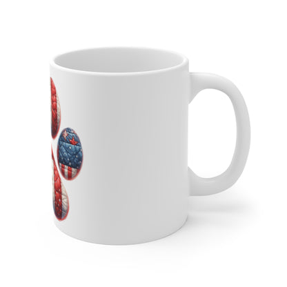 Patriotic Vintage Dog Paw Coffee Mug – American Flag Quilted Paw Print Mug – Red White Blue Dog Lover Mug – USA Pet Gift Cup American Flag Paw Print Mug - 11oz Patriotic Pet Lover Coffee Cup