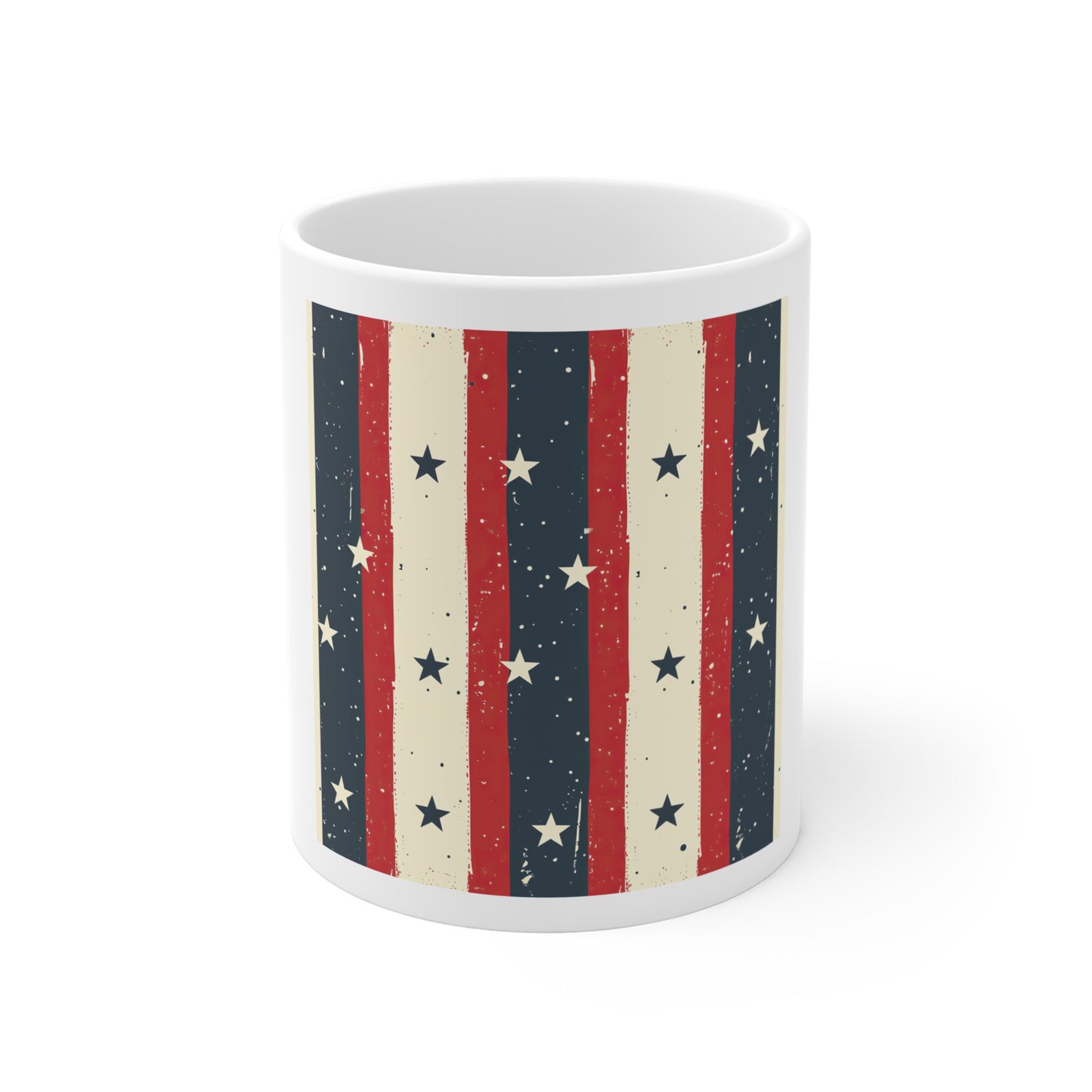 Distressed Patriotic Stripe Coffee Mug – Vintage USA Stripes & Stars Mug – Retro Americana Flag Pattern Cup – Rustic Red White Blue Mug Vintage American Flag Stars & Stripes 11oz Coffee Mug —...