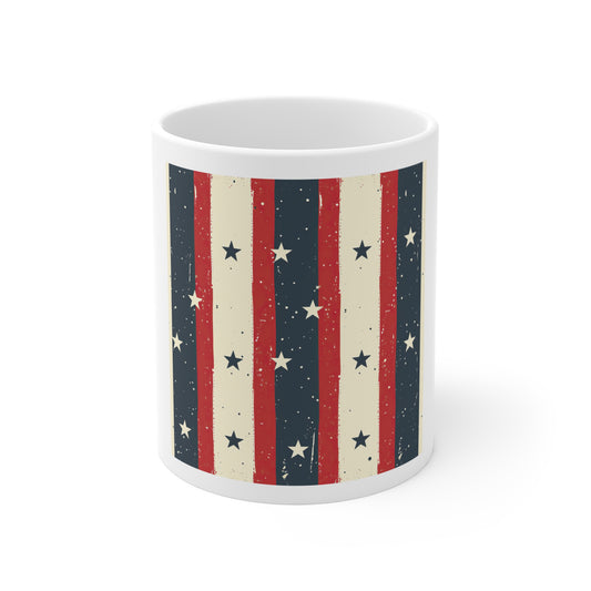 Distressed Patriotic Stripe Coffee Mug – Vintage USA Stripes & Stars Mug – Retro Americana Flag Pattern Cup – Rustic Red White Blue Mug Vintage American Flag Stars & Stripes 11oz Coffee Mug —...