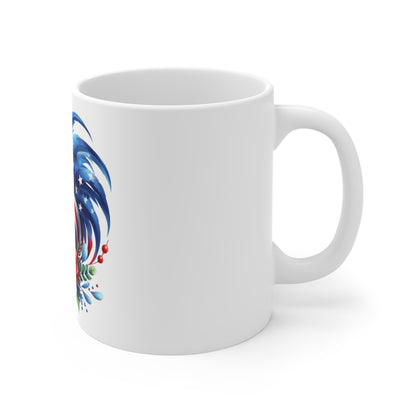 Patriotic Rooster Coffee Mug – American Flag Floral Rooster – Red White Blue Farmhouse Flower Mug – USA Pride Gift Patriotic Rooster Mug — American Flag 11oz Coffee Cup