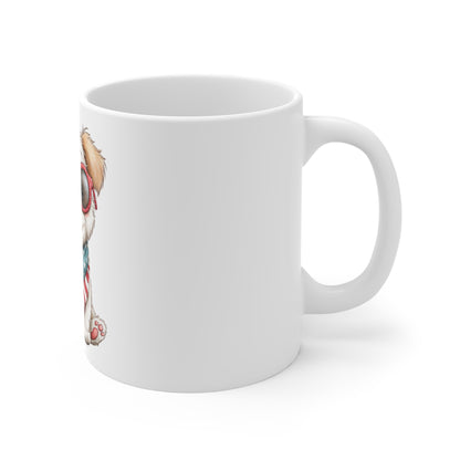 Cute Patriotic Puppy Sunglasses Mug – 4th of July Dog Coffee Mug – Americana Puppy with Glasses Cup – Red White Blue Pet Lover Gift Patriotic Puppy Mug – Cute Dog with American Flag Bandana (11oz...