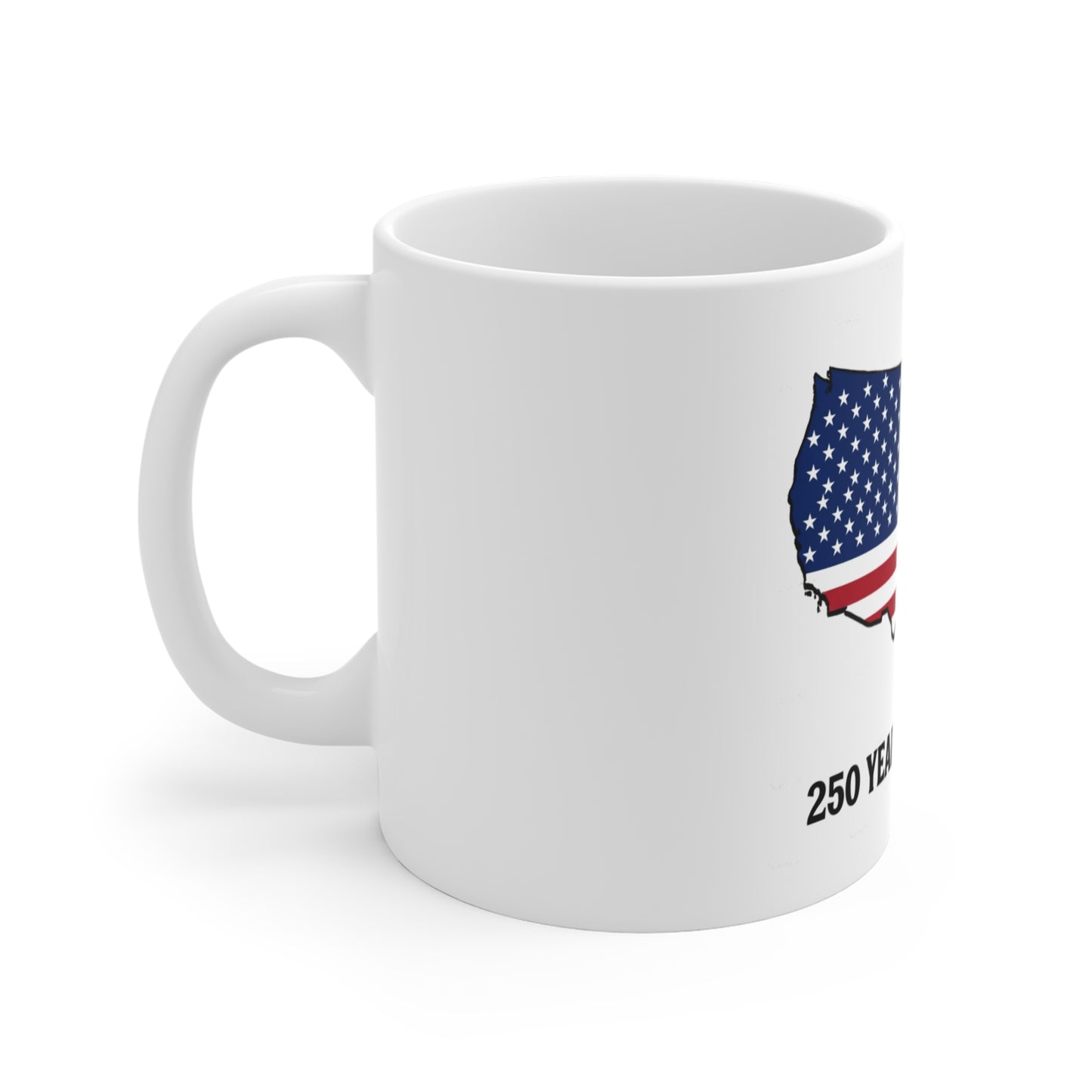 USA Map Flag 250 Years of Freedom Coffee Mug – Patriotic America Outline Mug – Red White Blue USA Silhouette Mug 11oz