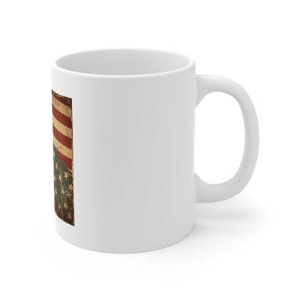 Vintage American Flag Coffee Mug – Distressed Patriotic USA Mug – Rustic Americana Stars & Stripes Cup – Classic Heritage Gift