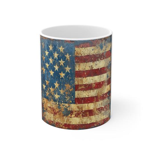 Vintage American Flag Mug — Distressed USA Patriotic Coffee Cup (11oz)
