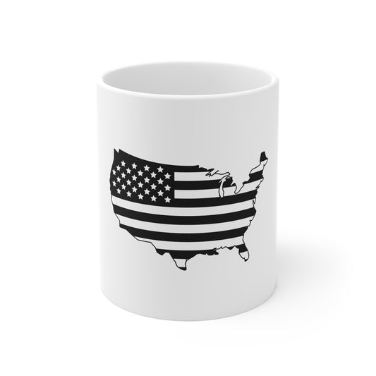 Blackout USA Map American Flag Coffee Mug – Tactical Patriotic United States Mug – Stealth America Outline Cup – Distressed Flag Map Mug Mug 11oz