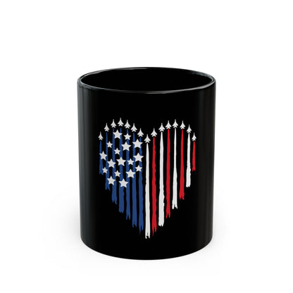 Patriotic Jet Heart Mug – American Flag Heart with Fighter Jets – USA Air Force Inspired Coffee Mug – Red White Blue Military Love Cup  Mug (11oz, 15oz)