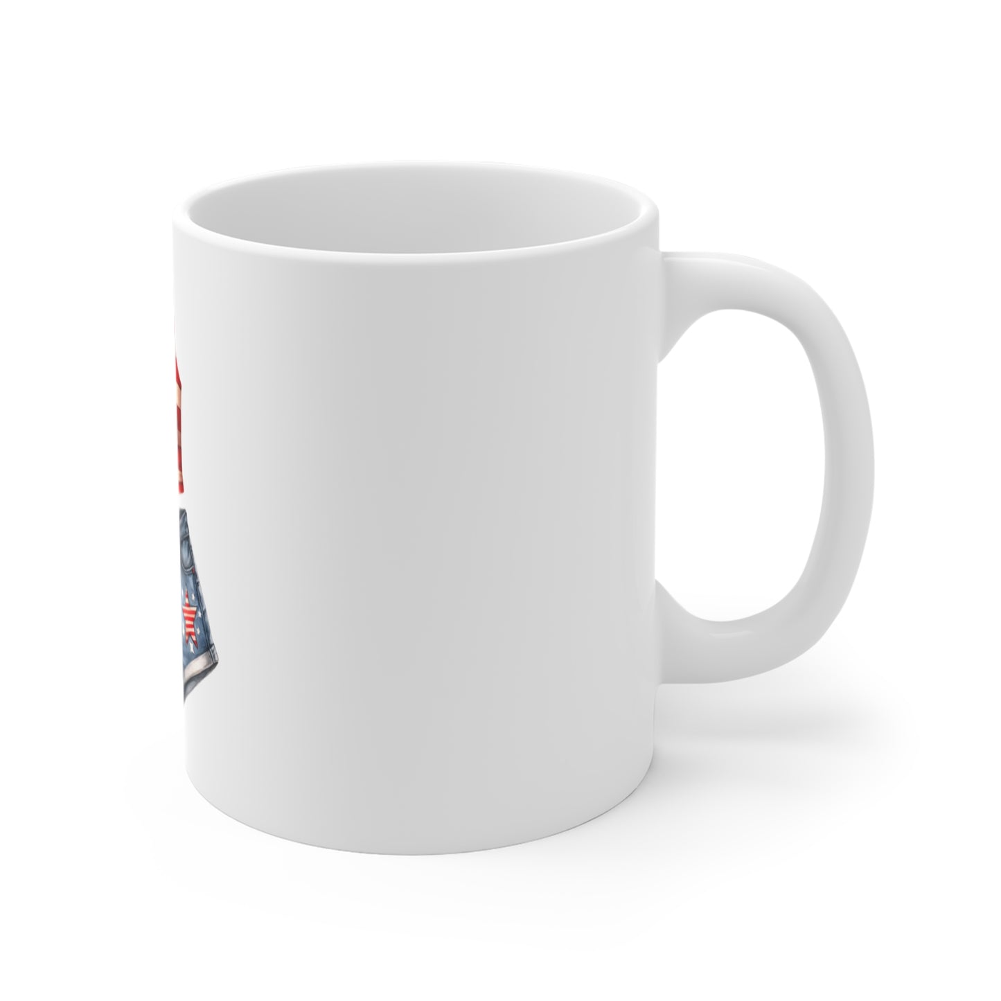 Patriotic Tank & Denim Shorts Mug — 11oz Fourth of July Coffee Cup