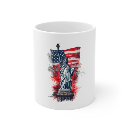 Statue of Liberty 11oz Coffee Mug – Patriotic American Flag Design