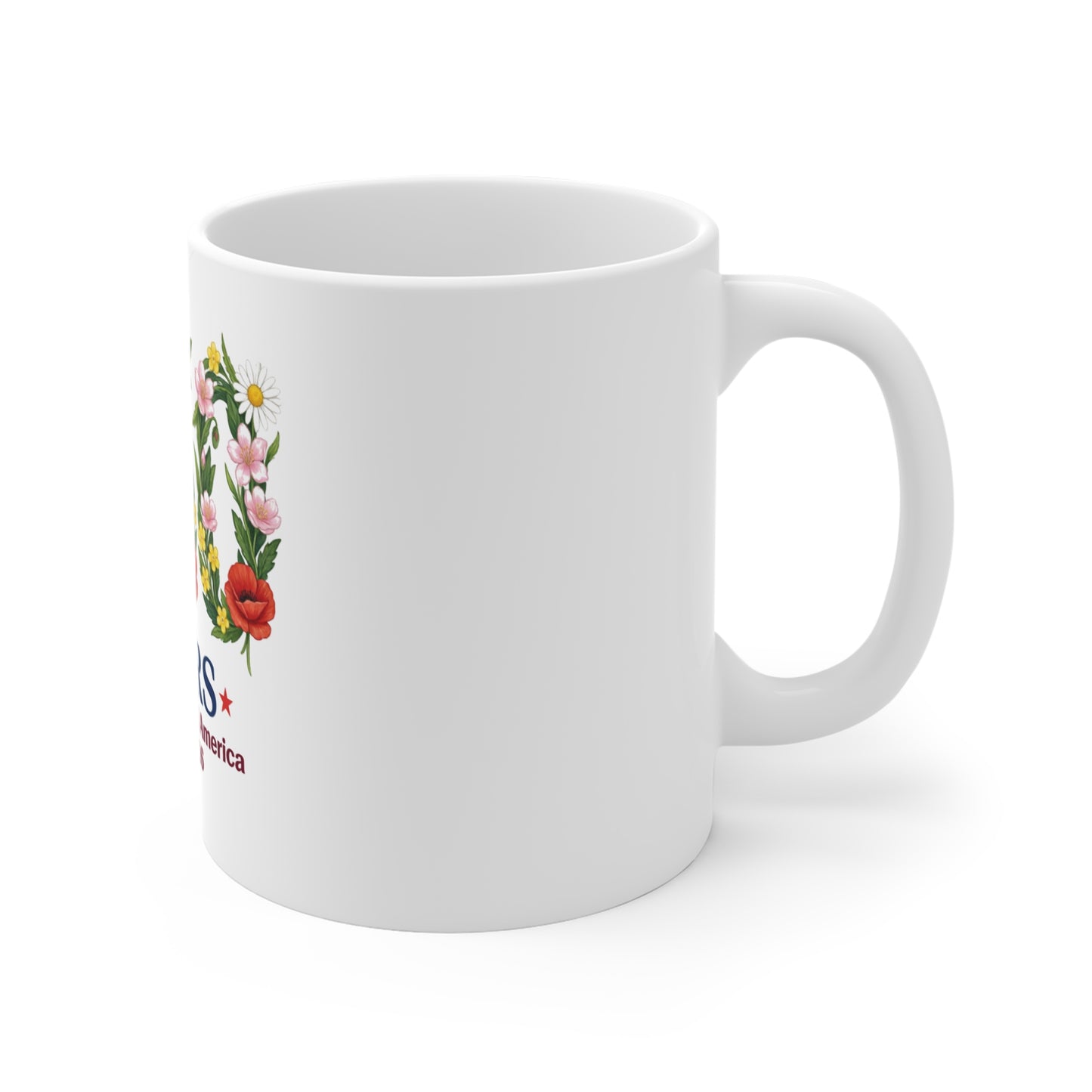 USA 250 Years Floral Coffee Mug – Patriotic Wildflower Anniversary Mug – 1776–2026 America Celebration Mug 11oz