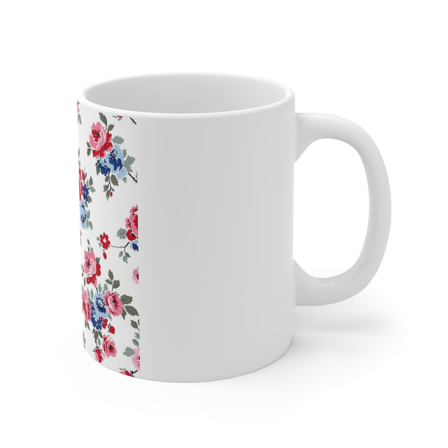 Patriotic Vintage Rose Coffee Mug – Red White Blue Floral Mug – Classic Americana Garden Cup – Shabby Chic Rose Mug Floral Vintage Rose 11oz Coffee Mug
