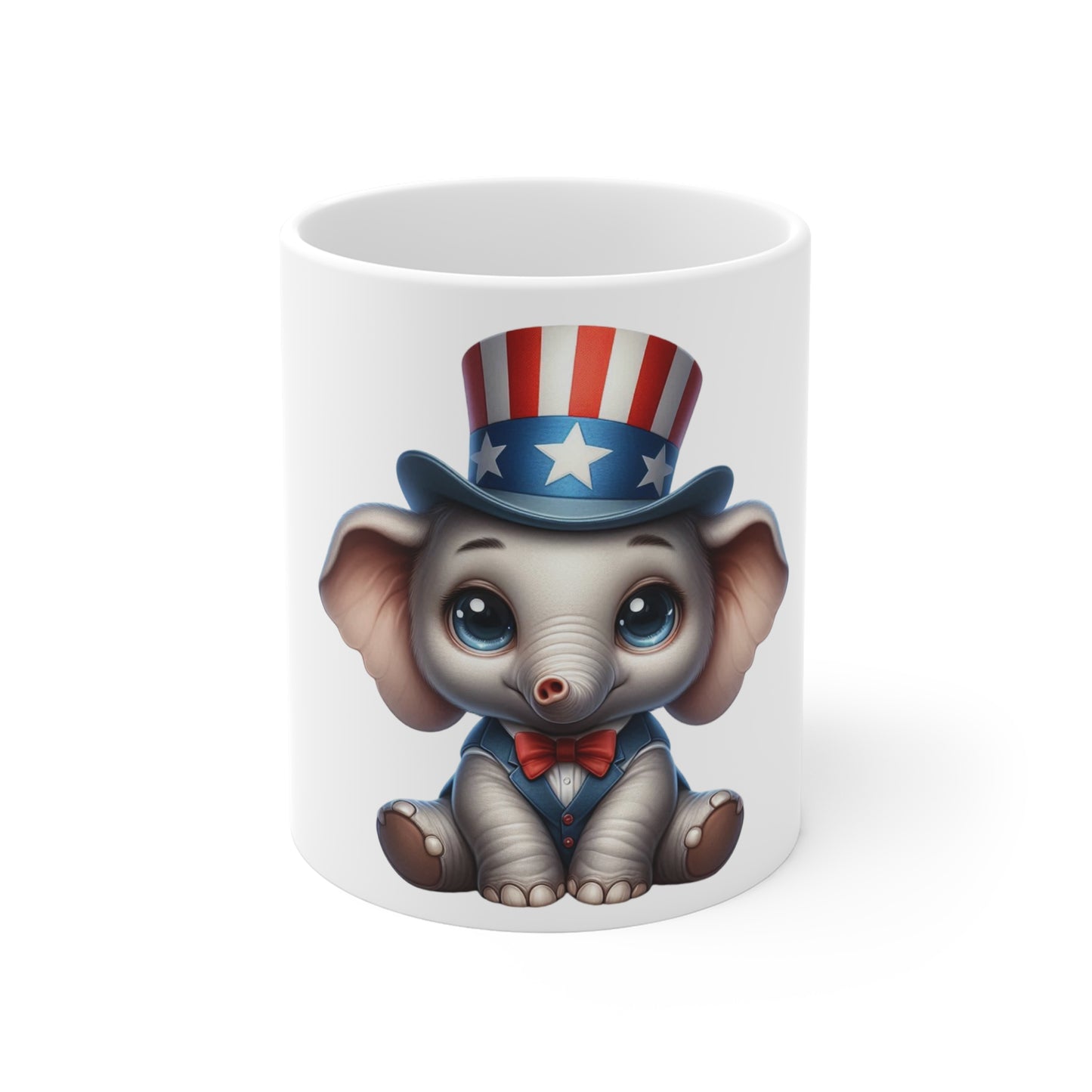Cute Patriotic Elephant Coffee Mug – Uncle Sam Elephant Mug – Red White Blue Baby Elephant Cup – Adorable USA Gift Mug 11oz