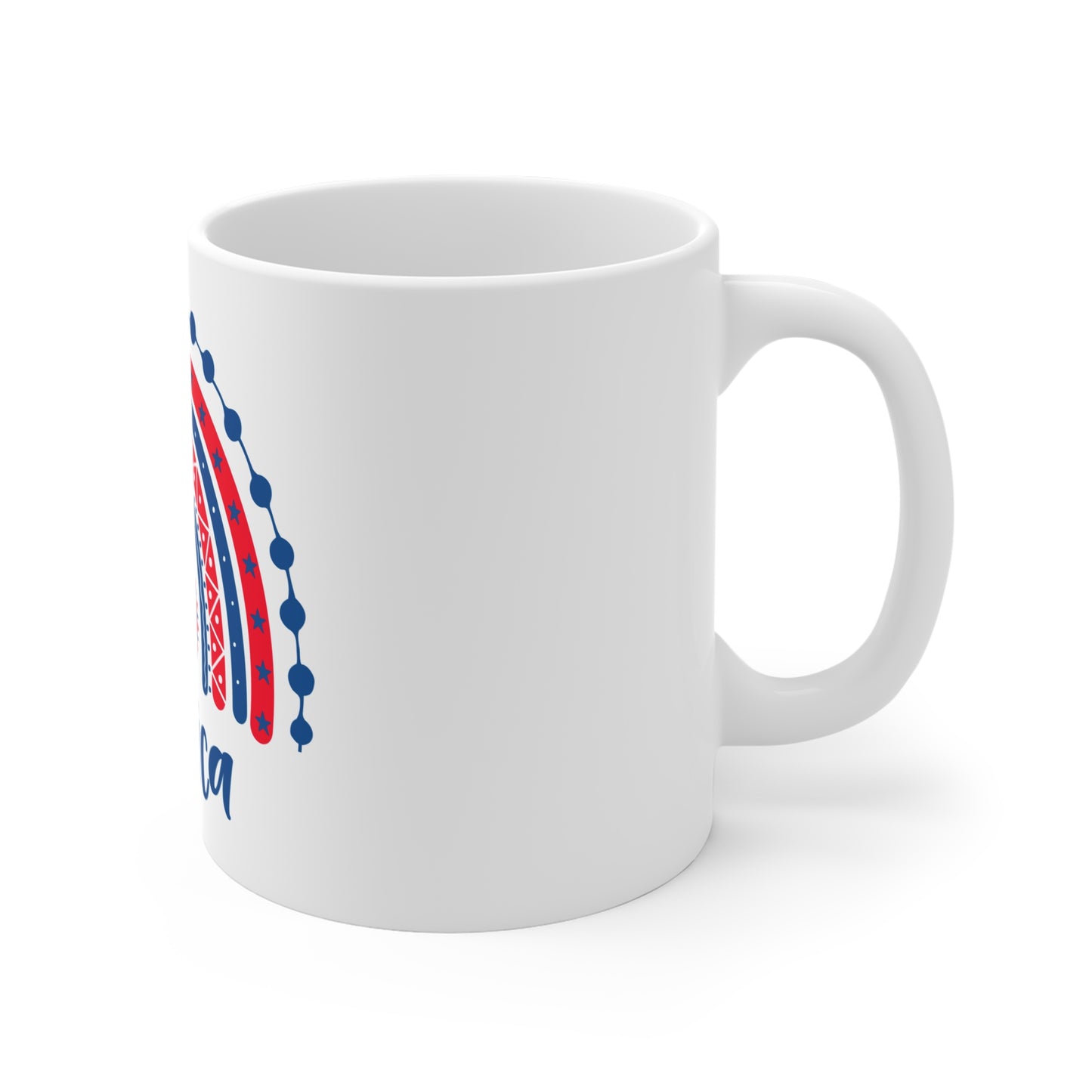 Merica Coffee Mug – Whimsical Patriotic Rainbow Sunflower Design – Cute USA Mug – Red White Blue Americana Gift Mug 11oz