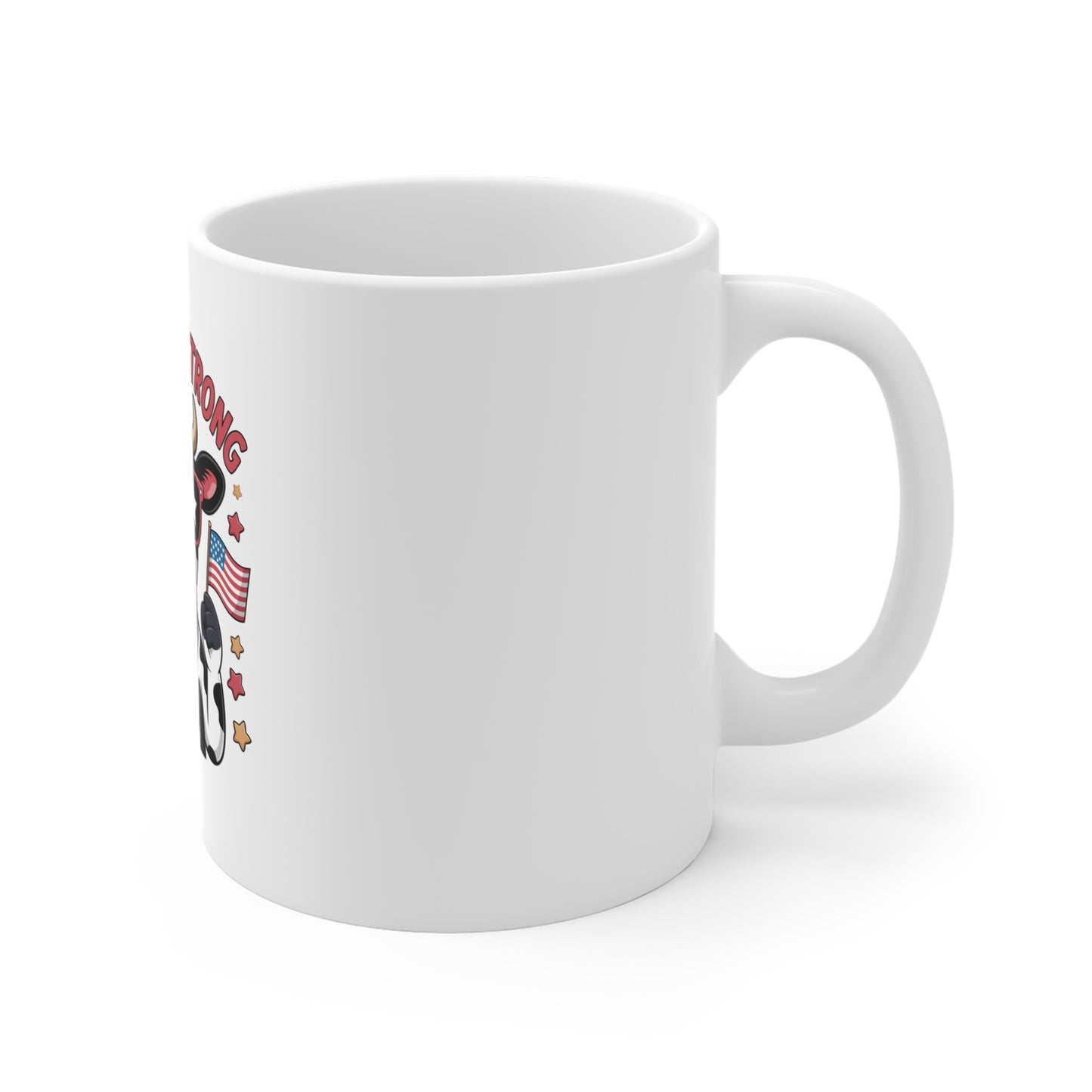 Mug — "Moo-rica Strong" Patriotic Cow 11oz Coffee Cup