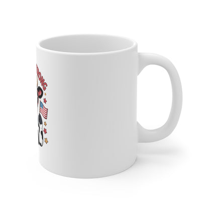 Mug — "Moo-rica Strong" Patriotic Cow 11oz Coffee Cup