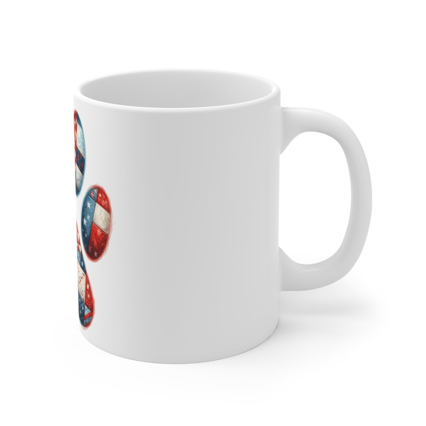 Patriotic Mosaic Dog Paw Coffee Mug – Americana Quilt Patch Paw Print Mug – Red White Blue Dog Lover Mug – USA Pet Gift Cup Patriotic Quilted Paw 11oz Mug — Red White Blue Dog Lover Gift