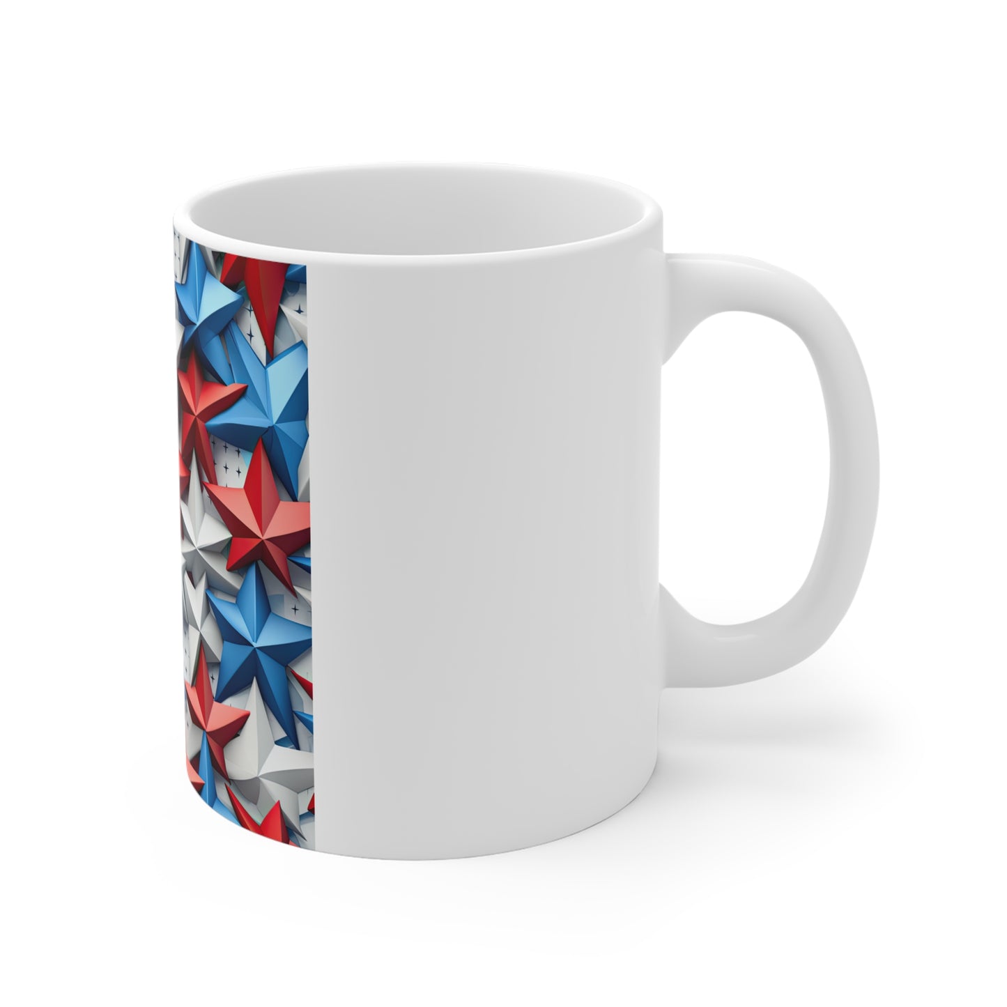 3D Patriotic Star Layer Coffee Mug – Red White Blue Stacked Stars Mug – Bold Americana Star Pattern – Modern USA Star Design 11oz
