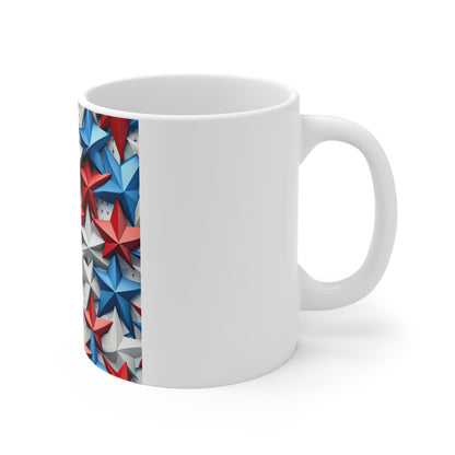 3D Patriotic Star Layer Coffee Mug – Red White Blue Stacked Stars Mug – Bold Americana Star Pattern – Modern USA Star Design 11oz