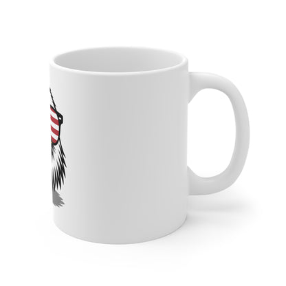 Patriotic Eagle Coffee Mug – Bald Eagle with American Flag Sunglasses, 11oz