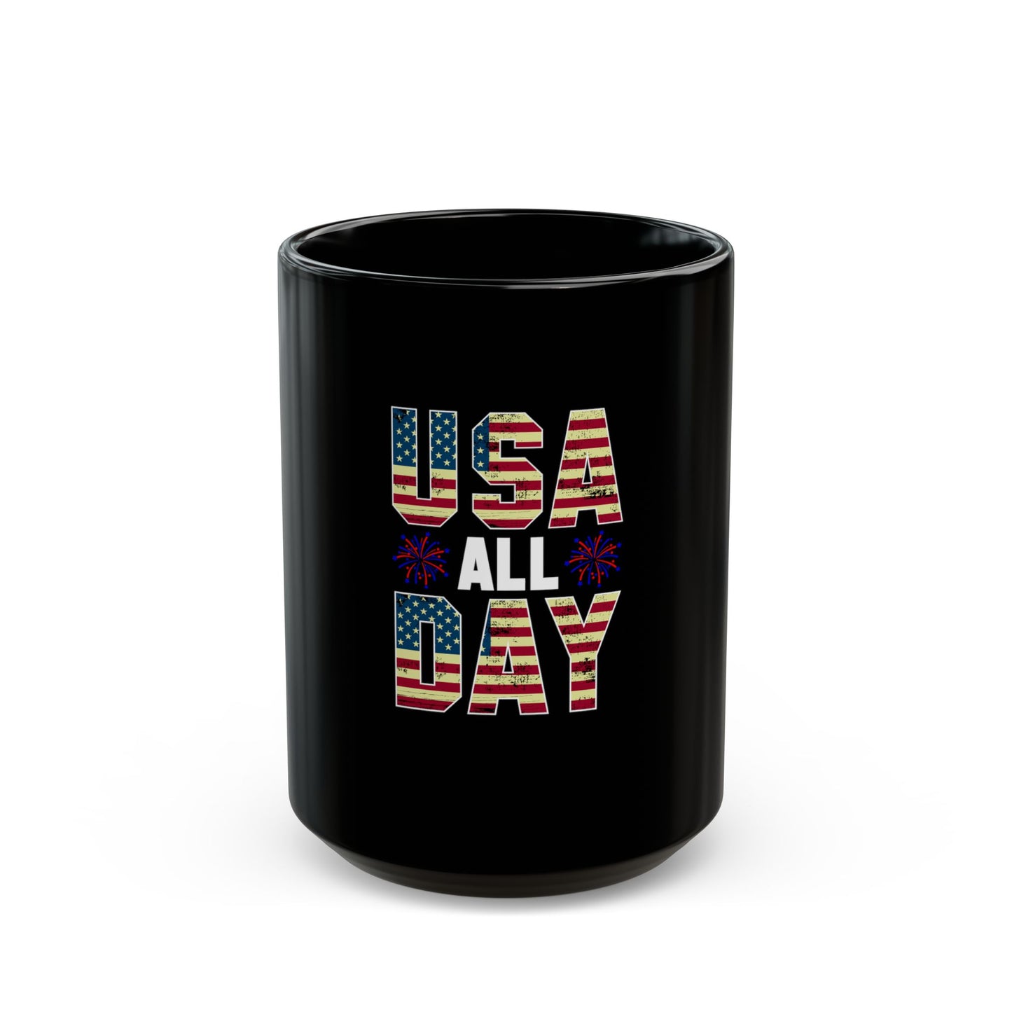 USA All Day Coffee Mug – Patriotic USA Mug – 4th of July Fireworks Cup – Red White Blue Vintage Flag Design USA All Day Mug — Patriotic American Flag Coffee Cup for 4th of July - 11 oz Mug