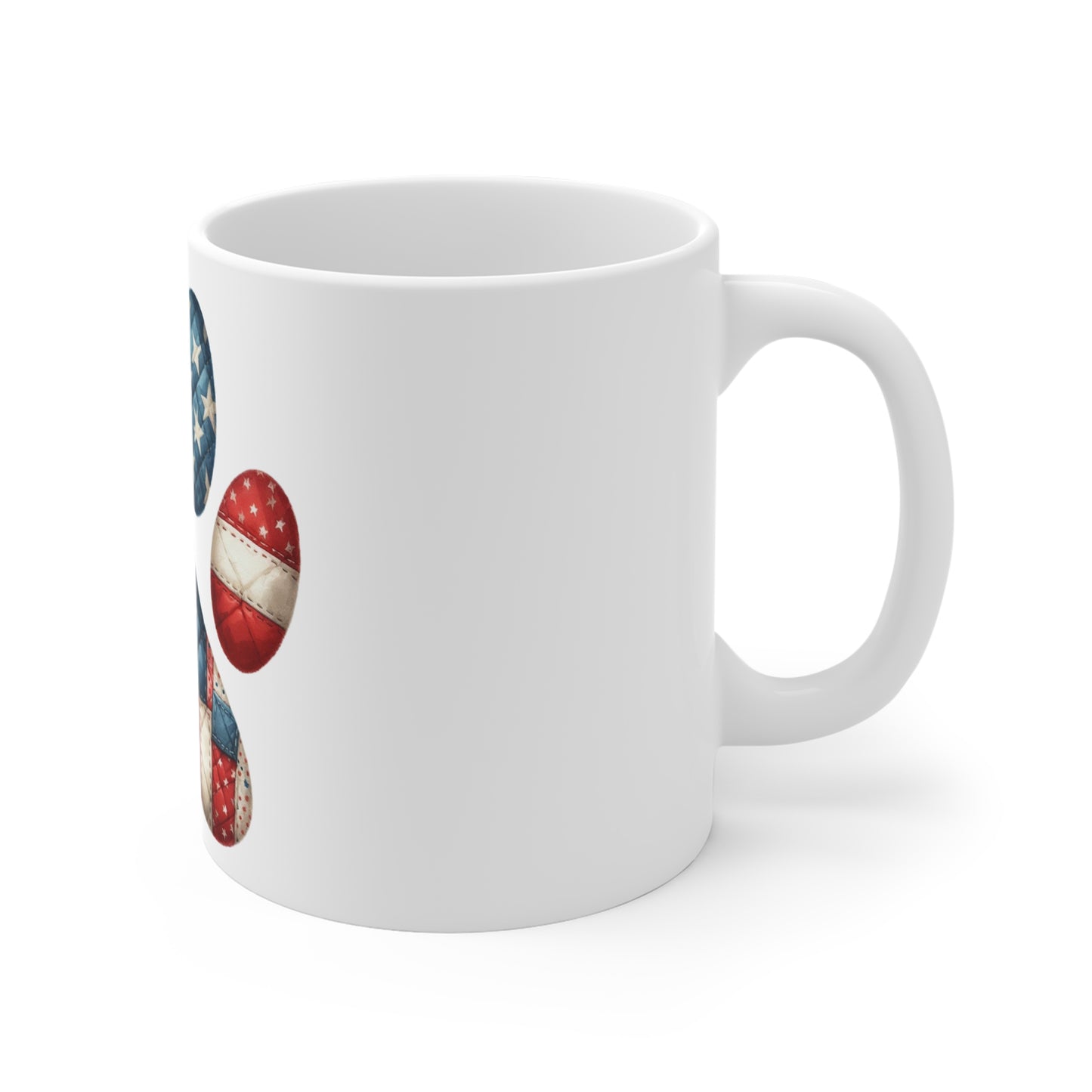 Patriotic Quilt Star Dog Paw Coffee Mug – Americana Patchwork Paw Print Mug – Red White Blue Dog Lover Mug – USA Pet Gift Cup Patriotic Paw Print Mug — American Flag Dog Lover 11oz Coffee Cup
