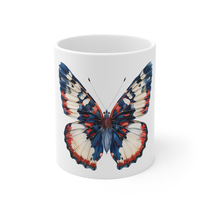 Patriotic Soft Blend Butterfly Mug – Red White Blue Gradient Butterfly Coffee Mug – Elegant Americana Nature Art Cup – USA Gift Mug Mug 11oz