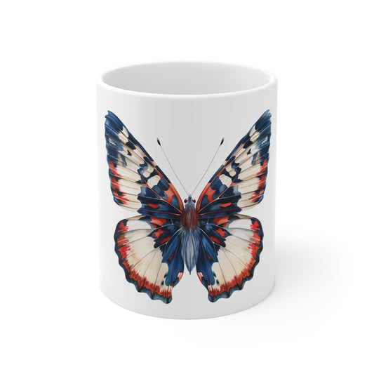 Patriotic Soft Blend Butterfly Mug – Red White Blue Gradient Butterfly Coffee Mug – Elegant Americana Nature Art Cup – USA Gift Mug Mug 11oz