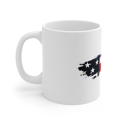 Bold Red Stripe American Flag Mug – Classic USA Brush Stroke Coffee Cup – Clean Patriotic Design Mug 11oz