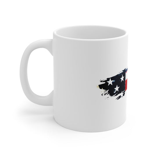 Bold Red Stripe American Flag Mug – Classic USA Brush Stroke Coffee Cup – Clean Patriotic Design Mug 11oz