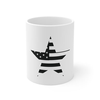 American Flag Star Coffee Mug – Black & White Patriotic Star Mug – Minimalist USA Star Flag Design Cup – Modern Freedom Gift Mug Mug 11oz
