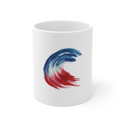 Patriotic Red & Blue Wave Mug — 11oz Brushstroke Coffee Cup