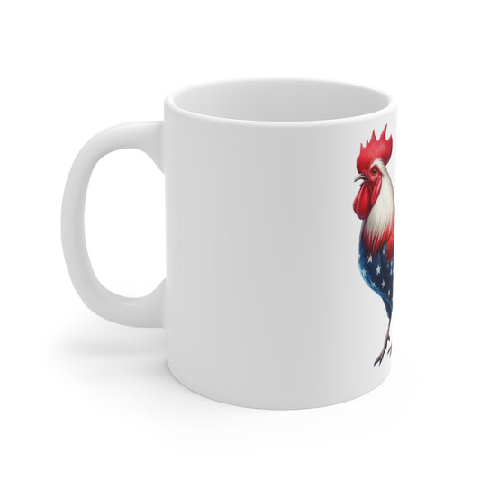Patriotic Rooster Coffee Mug – American Flag Chicken Mug – Red White Blue Rooster Cup – USA Farmhouse Gift Patriotic Rooster Mug — American Flag Farmhouse Coffee Cup (11oz)