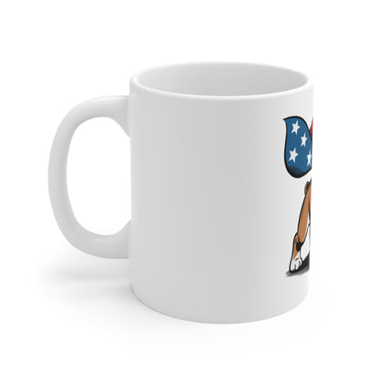 Patriotic Bulldog Mug — American Flag Cape 11oz Coffee Cup