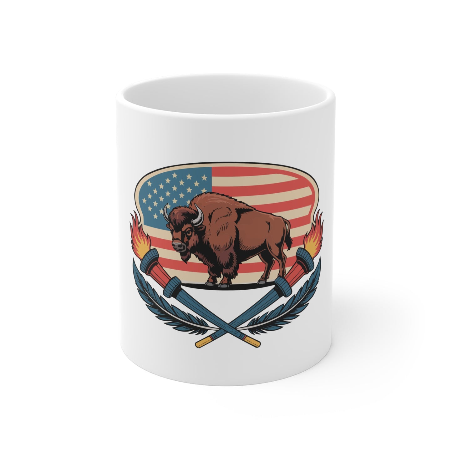 American Buffalo Mug — USA Flag Bison Coffee Cup (11oz)