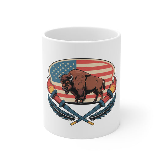 American Buffalo Mug — USA Flag Bison Coffee Cup (11oz)