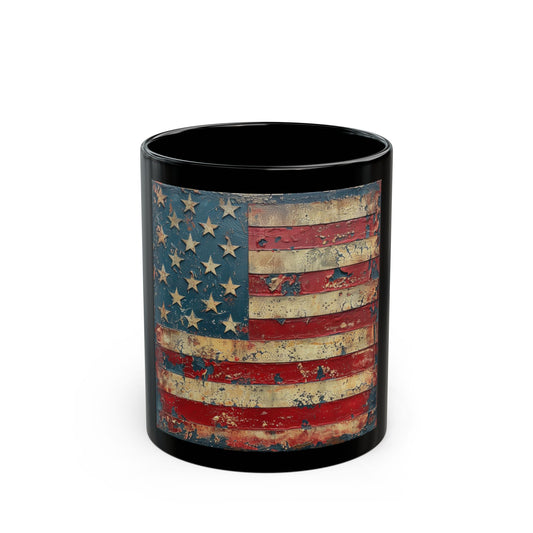 American Flag Vintage Black Mug – Distressed USA Stars & Stripes Coffee Cup (11oz, 15oz)