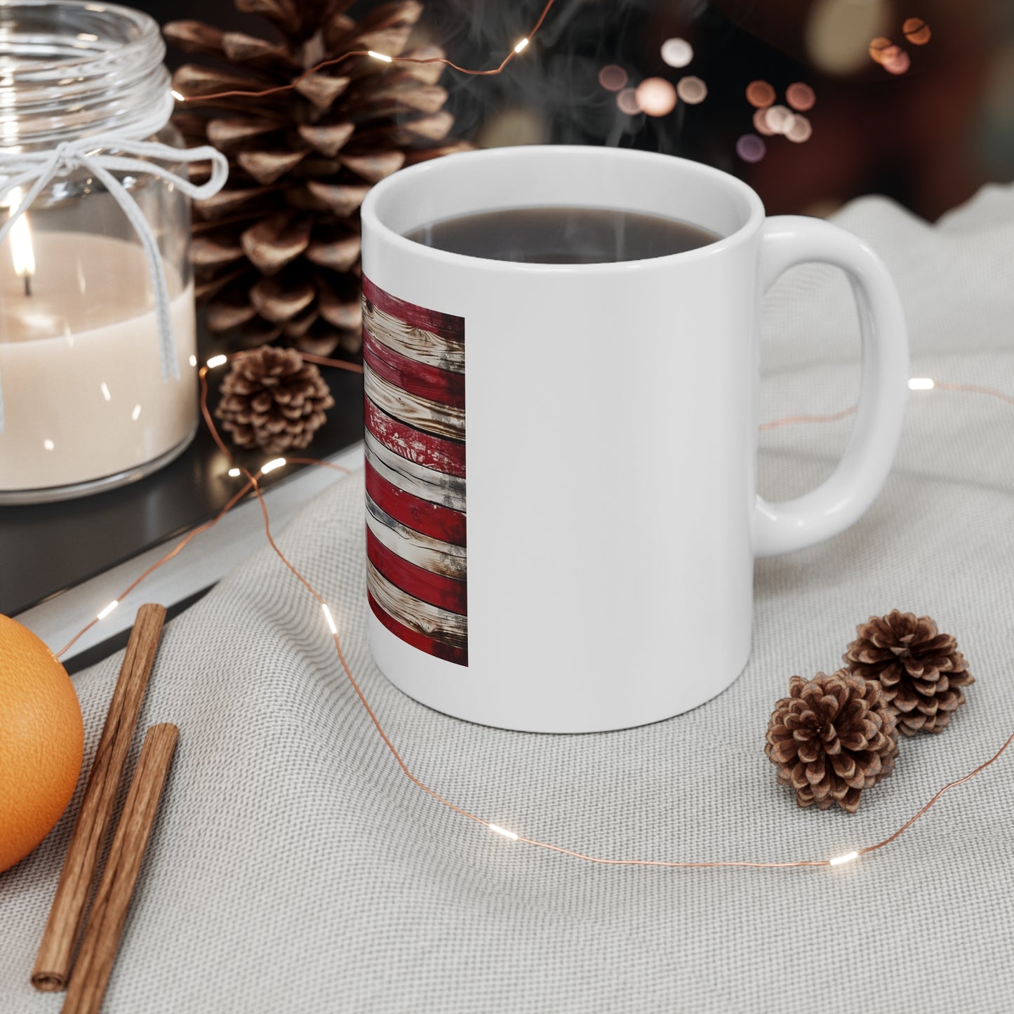 Weathered American Flag Wood Coffee Mug – Classic Distressed USA Flag Mug – Rustic Painted Wood Plank Cup – Vintage Americana Gift Rustic American Flag Coffee Mug – Patriotic 11oz Ceramic Gift for...