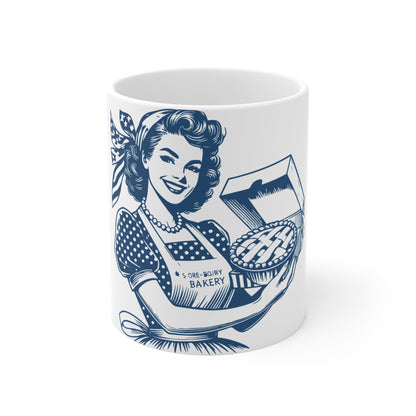 Patriotic American Baker Coffee Mug – Vintage Americana Woman Baking Mug – Retro USA Kitchen Pride Cup – Homemade Pie Gift Mug – Classic Baker Coffee Cup Mug 11oz