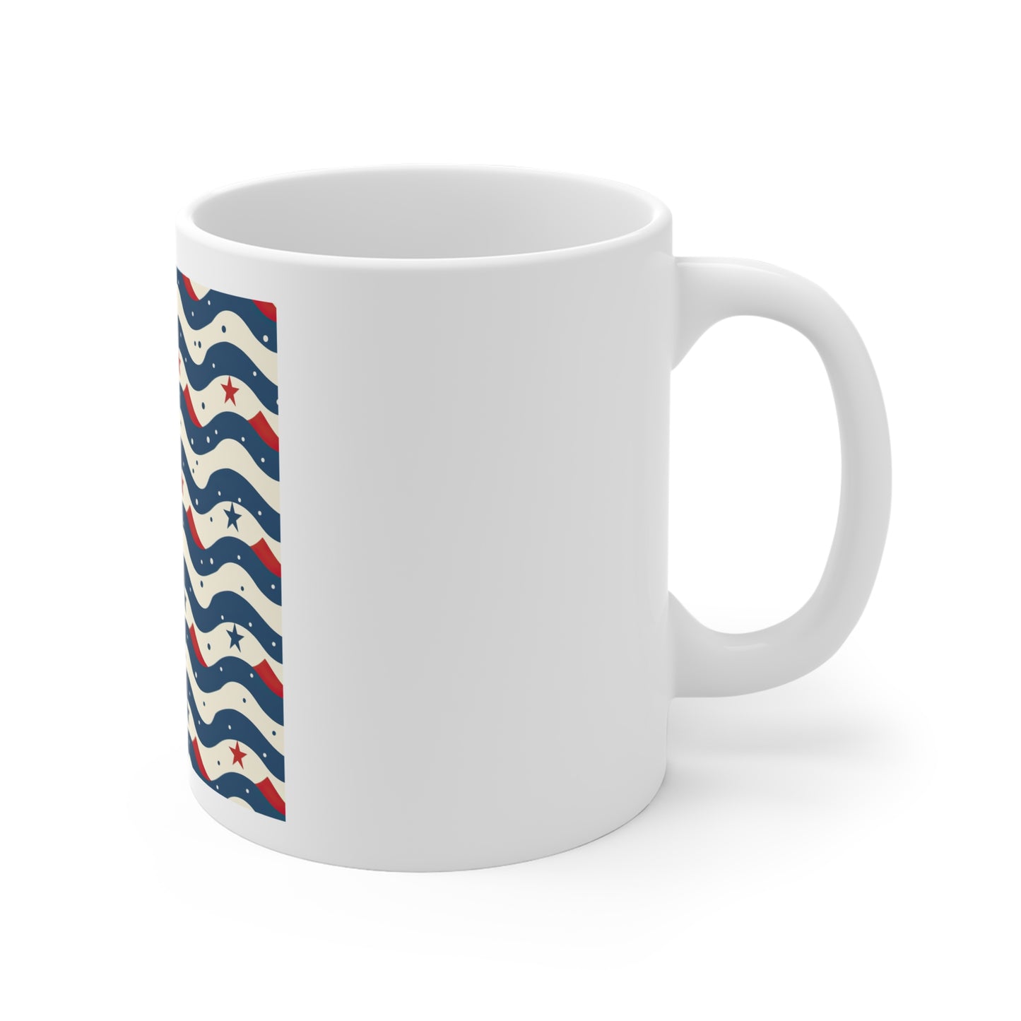 Patriotic Wave Stars Coffee Mug – Modern Americana Wave & Star Pattern Mug – Red Blue Abstract USA Cup – Coastal Patriotic Design Patriotic Wavy Stars 11oz Mug — Red White & Blue Americana Coffee Cup...